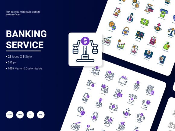 Banking Service Icon Pack: A Graphic Design Asset for Modern Branding