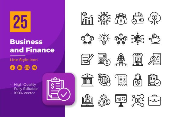 Business and Finance Icon in Line Style for Graphics and Icons