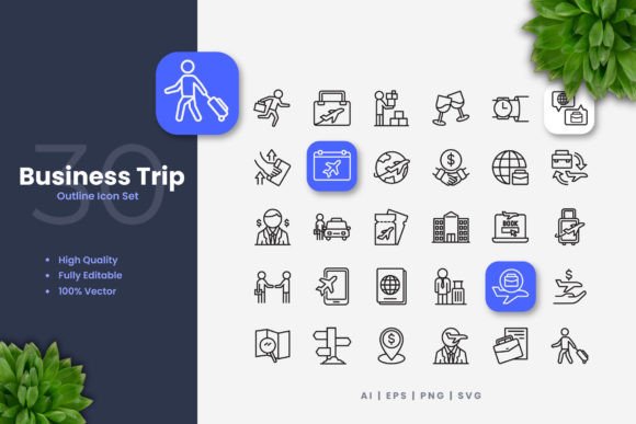 Business Trip Icons: Clean Graphics for Handmade Creations