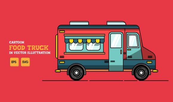 Cartoon Food Truck Vector Graphics for Crafting