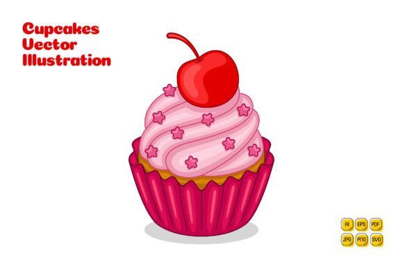 Cherry Cupcakes Vector Illustration for Local Business Branding