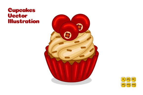 Cranberry Cupcakes Vector Illustration for Web and Editorial Design