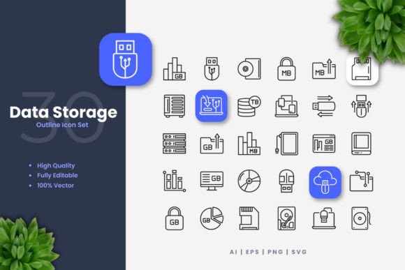 Data Storage Icons: Clean Graphics for Modern Branding