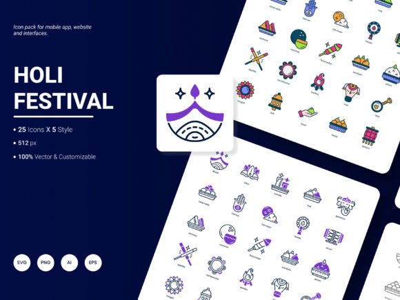 Holi Festival Icon Pack - Graphics for Festive Designs