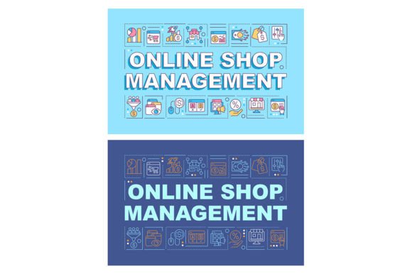 Online Shop Management Word Banner Set for Graphic Templates
