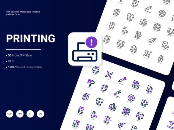 Printing Icon Pack: A Graphic Design Asset for Modern Web Content