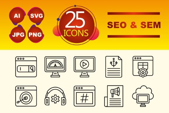 SEO SEM Graphics: A Modern Icon Set for Digital Publishers