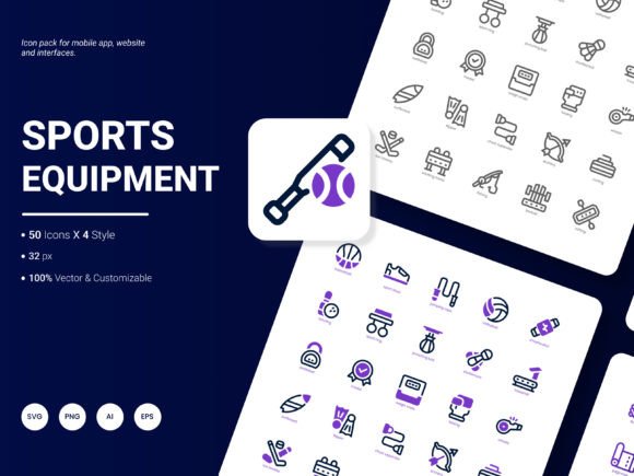 Sports Equipment Icon Pack: Modern Graphics for Editorial Use