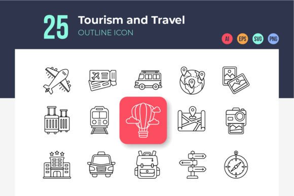 Tourism and Travel Icons Outline - A Versatile Graphic Design Asset