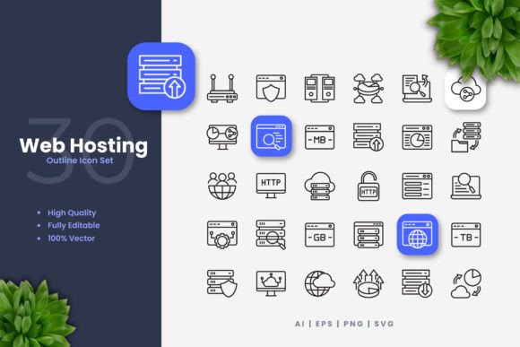 Web Hosting Icons for Embroidery Projects
