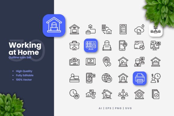 Working at Home Icons: A Clean Graphic Design Asset for Modern Branding